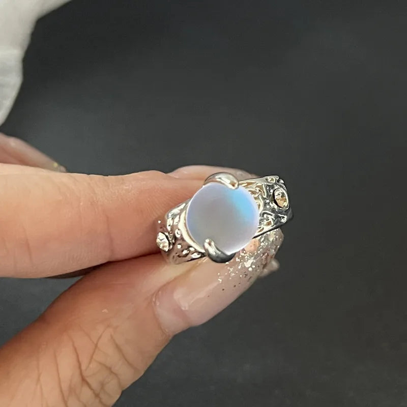 Y2K Crystal Rings Kpop Heart Adjustable Ring Irregular Geometry Punk Vintage Rings Set for Women Girls New Fashion Jewelry