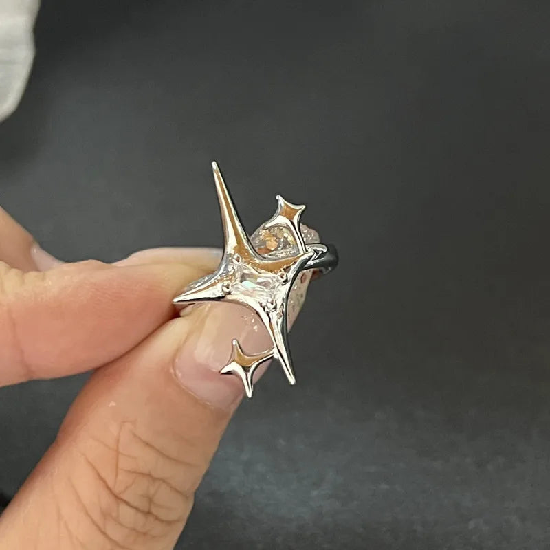 Y2K Crystal Rings Kpop Heart Adjustable Ring Irregular Geometry Punk Vintage Rings Set for Women Girls New Fashion Jewelry