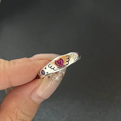 Y2K Crystal Rings Kpop Heart Adjustable Ring Irregular Geometry Punk Vintage Rings Set for Women Girls New Fashion Jewelry