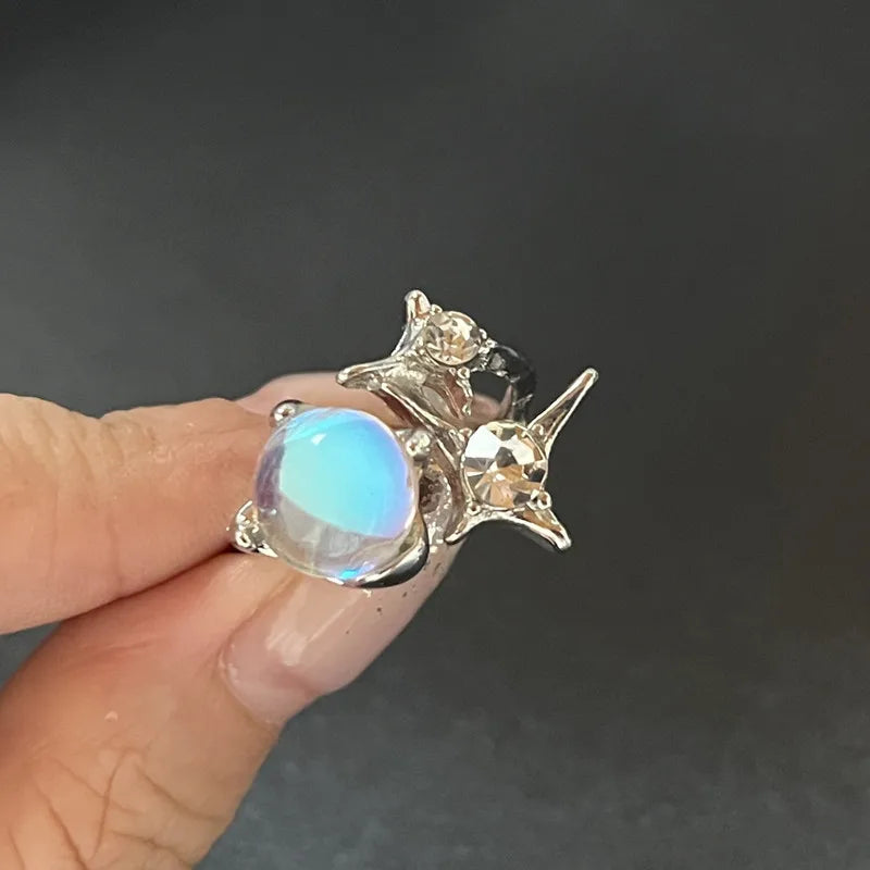 Y2K Crystal Rings Kpop Heart Adjustable Ring Irregular Geometry Punk Vintage Rings Set for Women Girls New Fashion Jewelry